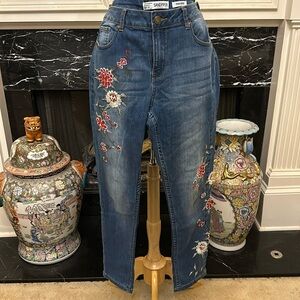 Worn once “SANDPIPER” high rise beautifully embroidered jeans